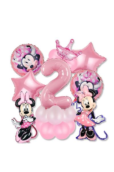 Disney Mickey Minnie Set 1-set pink-2 Disney Mickey Minnie Theme Baby 1st Birthday Party Toy Balloon Decora