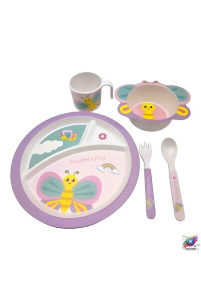 LUNCH BOX Set complet de masă pentru copii ANGMAD, fibră de bambus, design fl...