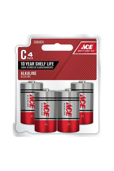 Generic بطاريات ACE C فائقة القلوية متعددة الأغراض ومتينة، مكونة من 4 قطع، باللونين الفضي والأحمر