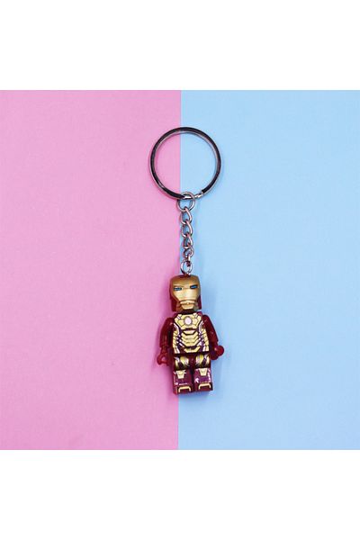 Miniso Iron Man Avengers Spider-Man Iron Man Anime Character Building Blocks Key Chain Action Figure Backpa
