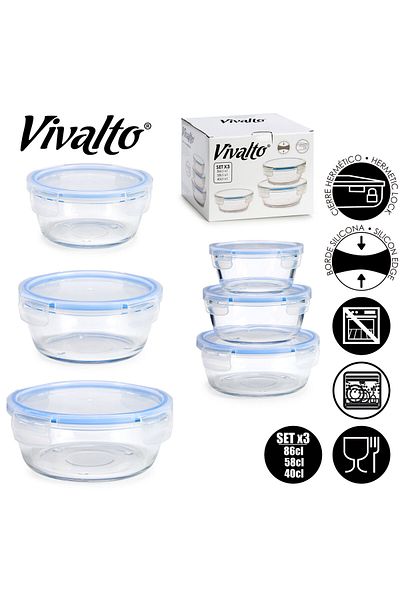 vivalto Set of 3 glass casseroles with lids Vivalto
