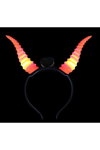 Skygo Kırmızı Renk Led Işıklı Kıvrımlı Boynuz Taç 27x18 cm