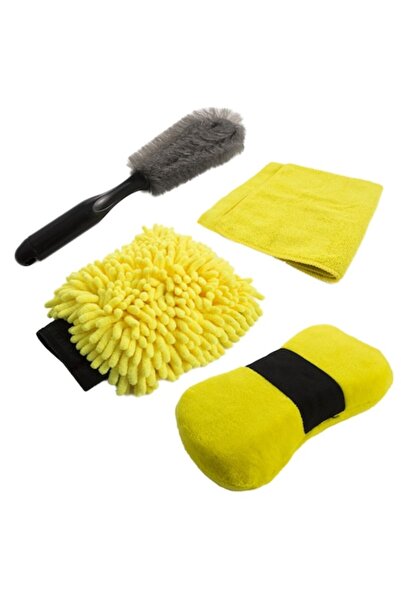 YLOTECH Set 4 accesorii de curățare auto cu burete și perie din microfibră YL...