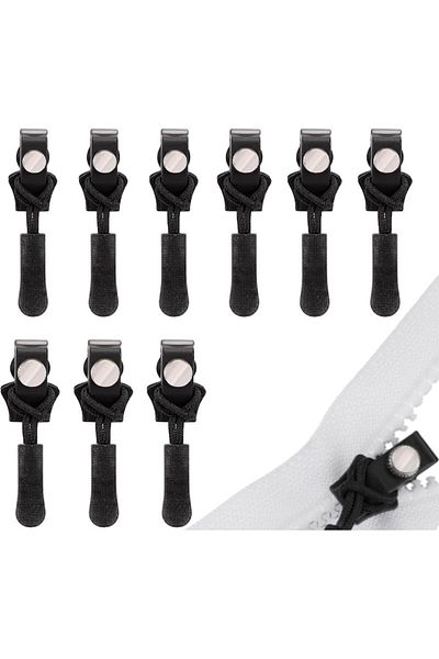 Salestore Kit reparare fermoare 9 buc, 3 dimensiuni, cursoare universale cu fixare rapidă pentru haine, genți, nailon metalic, negru
