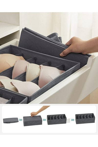 Salestore Set of 4 Drawer Underwear Organizers, Salestore.ro® with stiffened walls, foldable, Dark Gray