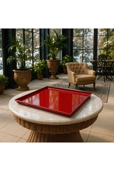 Davet Unbreakable Melamine Red Pastry Presentation Plate - 35Cm*35Cm Pastry Presentation Plate Unbreakable Melamine