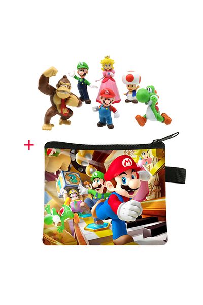 BANDAI 6pcs and bag (0A) 6pcs/set Super Mario Bros PVC Action Figure Toys Dolls Model Set Luigi Yoshi Donke