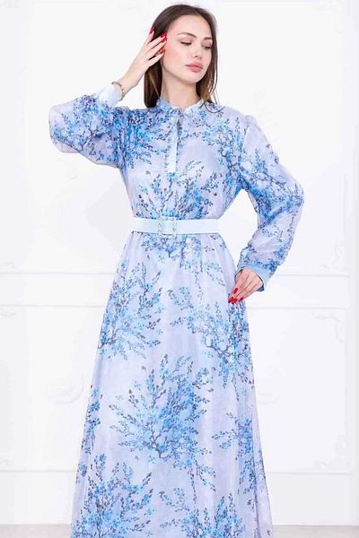 lodmela Chiffon Dress with Beaded Detail and Neck Tie Detail 2735-Blue