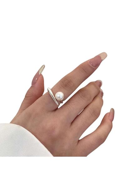 Salestore Inel din argint 925 cu perlă naturală de cultură, mărime reglabilă, bijuterie elegantă pentru femei, cadou rafinat