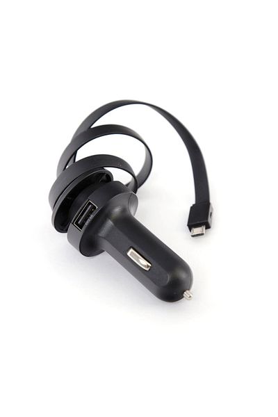 Platinet Platinet 44650 car charger, with 2.4A USB port and retractable microUSB cable, black