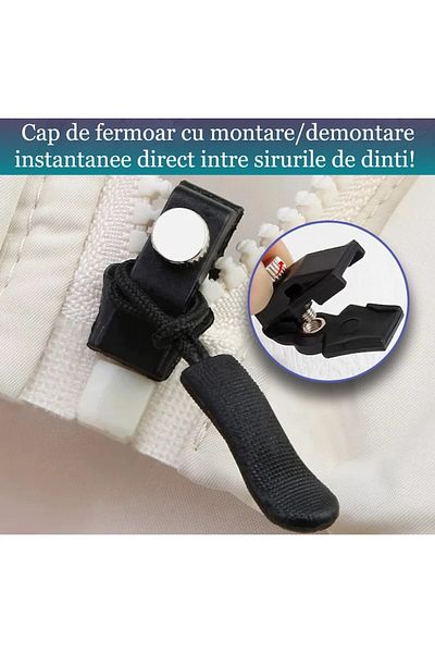 Salestore Kit reparare fermoare 9 buc, 3 dimensiuni, cursoare universale cu fixare rapidă pentru haine, genți, nailon metalic, negru
