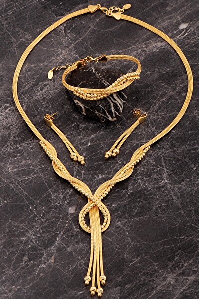 Sümer Telkari Bağlılık Düğümü Hasır Dorissa Altın Kaplama Elişi Gümüş Set 2852