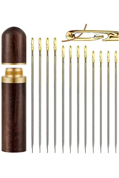 Salestore Σετ 30 καινοτόμων βελόνων με τρύπα για κλωστή, ξύλινη θήκη, κέντημα...