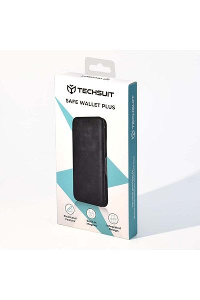 SKYDDAR INNOVATION Case for Samsung Galaxy S22 Plus 5G, Safe Wallet, Eco-Leather, Magnetic Closure, Black, sticker set