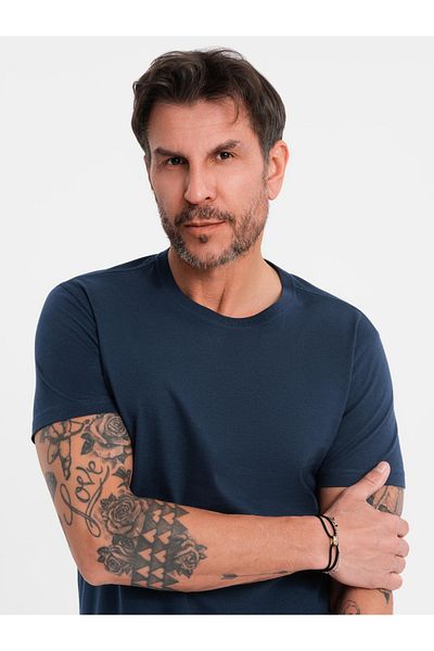 OMBRE Klassisches BASIC Herren Baumwoll-T-Shirt - Marineblau V2 OM-TSBS-0236 M