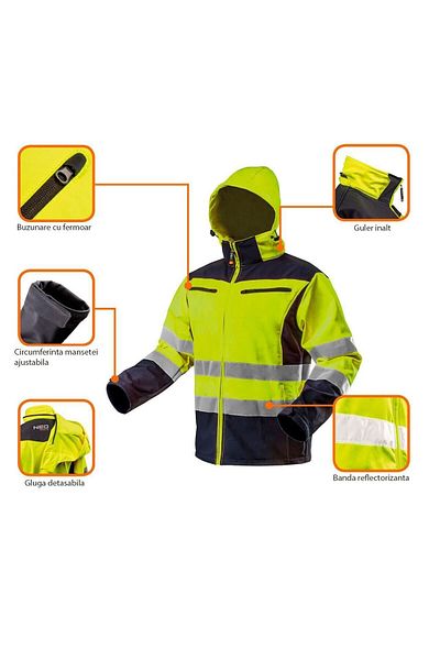 NEO Geaca De Lucru, Reflectorizanta, Galben, Impermeabil, Model Visibility, Marimea S/48,