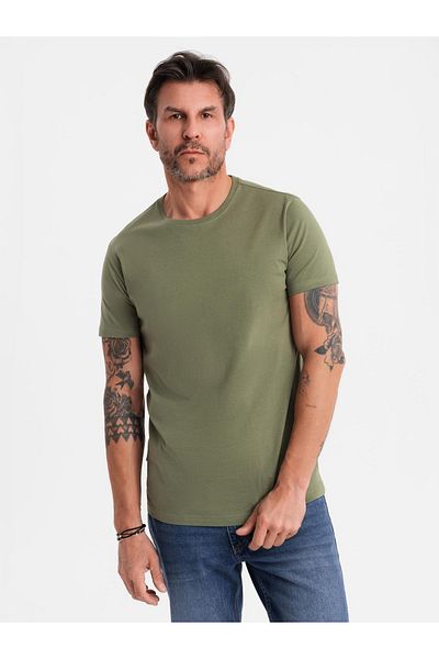OMBRE BASIC Herren T-Shirt aus klassischer Baumwolle - Khaki V6 OM-TSBS-0236 L
