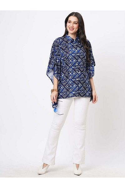 HashtagBe Kaftan shirt with front button placket in Blue print