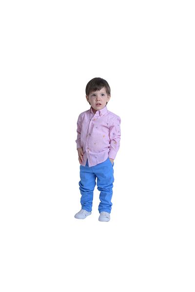 Montella Ținută pentru băieți, Montella, cu cămașă roz, 2 piese, MG-1005 - 110 cm, roz