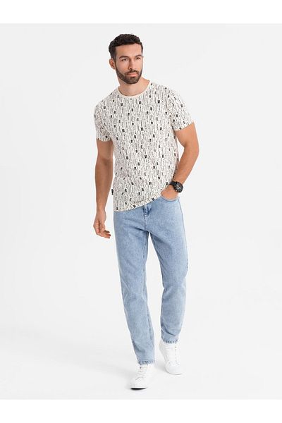 OMBRE Bedrucktes Baumwoll-T-Shirt mit Rundhalsausschnitt - creme V1 OM-TSFP-0225 M