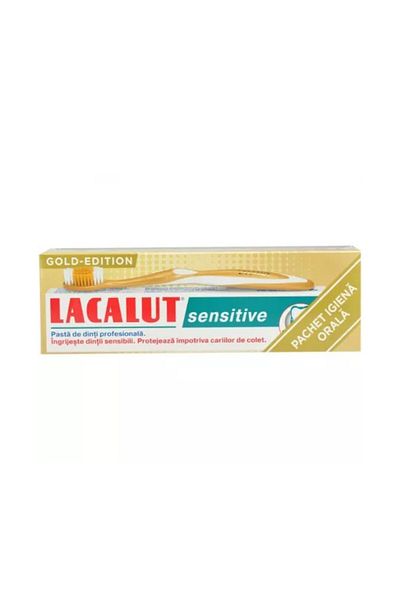 lacalut Pasta de Dinti Lacalut Sensitive, 75 ml si Periuta de Dinti Gold Edition