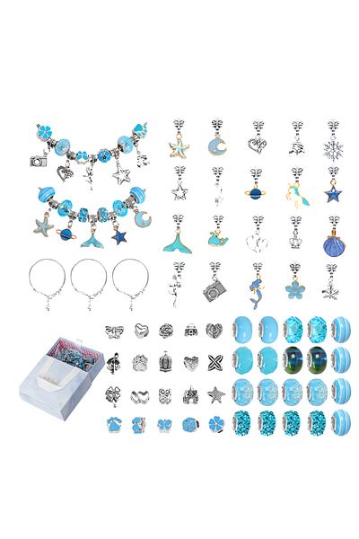 fulina DIY beaded bracelet set,63 pieces,various shapes,bright colors,with storage box,for gift giving,blue