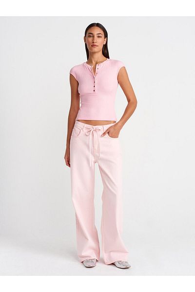 Coral Lace Belted Gabardine Trousers Pink