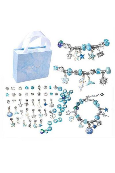 fulina 63-piece beaded bracelet set, various shapes, bright colors, for DIY creation or gift giving, blue