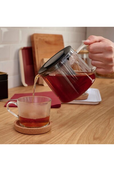 IKEA KALİTELİ Süzgeçli Cam Demlik Hacim 600 ml İkea Bitki Çayı Demliği Şeffaf Yükseklik 10 Cm