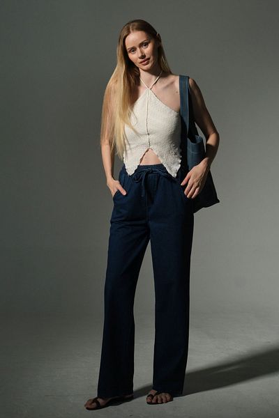 Maule Elastic Waist, Relaxed Fit, 100% Cotton Jean Women's Palazzo Pants @Aveiro