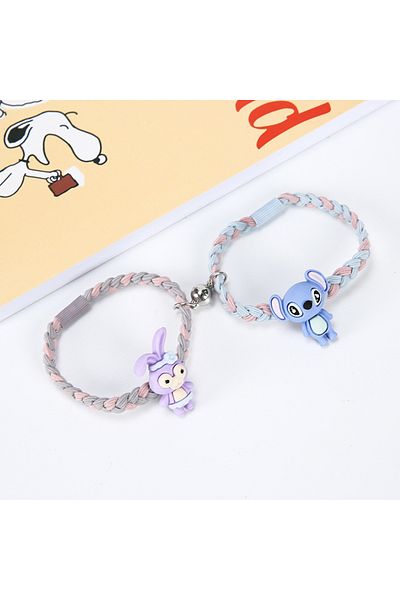 Tessero Set of two braided bracelets for friends, BFF, model with animated blue teddy bear figures, type