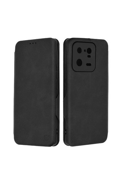 SKYDDAR INNOVATION Husă pentru Xiaomi 13 Pro, portofel securizat, piele, suport pentru carduri, închidere magnetică, neagră, set autocolante