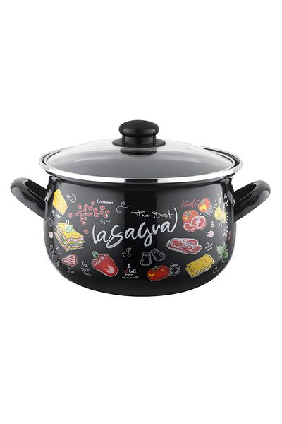 FLORINA Black Enamelled Pot with Glass Lid 20 cm