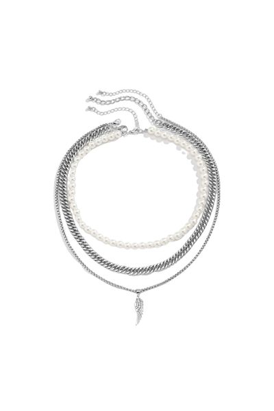 Tessero Set trei lantisoare Punk din otel inoxidabil, unisex, model Cuban Chain, lantisor cu pandantiv in fo