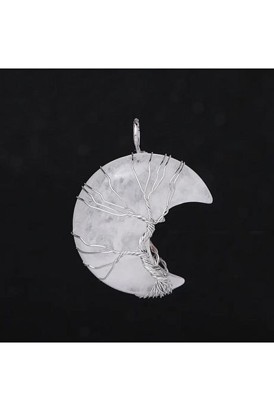 animis beauty Pandantiv Cristal de Stanca tip Luna cu montura Pomul Vietii, din pietre naturale semipretioase