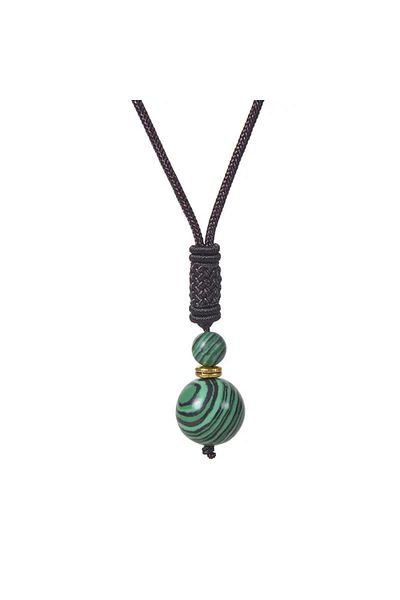 Tessero Textile cord necklace with natural stone pendant, handmade, unisex, Tessero, inch green