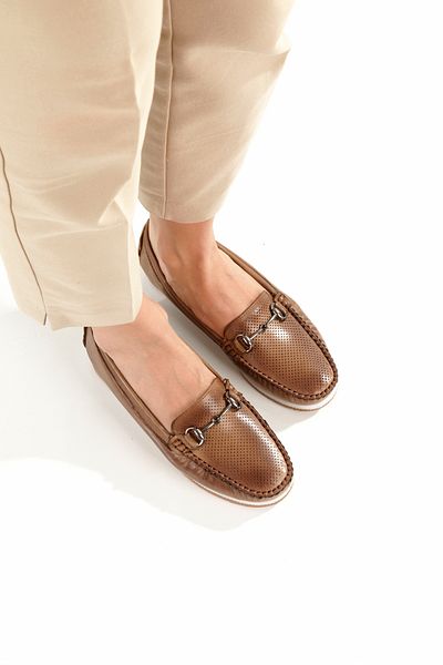 ARTI ARTI AYAKKABI Plus-Plus001-Summer 501-Buckle -Genuine Leather Casual Women's Mink Ballerina Shoes