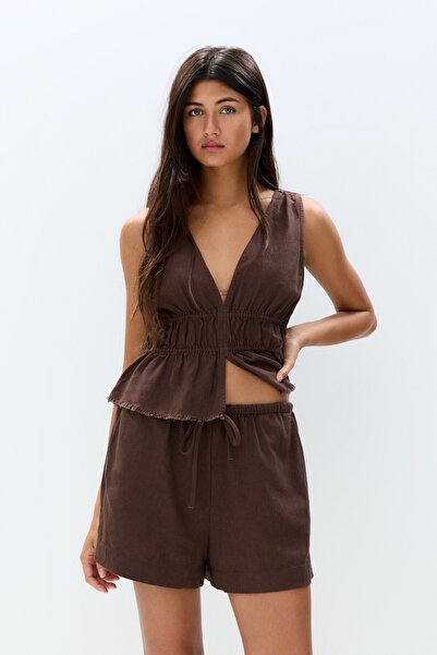 Pull & Bear Ketenli rustik şort