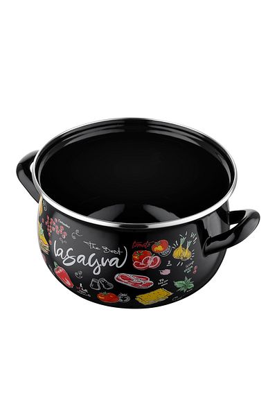 FLORINA Black Enamelled Pot with Glass Lid 20 cm