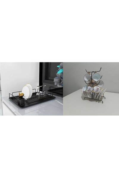 YÜCEKAYA TİCARET مجموعة من قطعتين لتنظيم الطاولة، رف أطباق أسود غير لامع + من...