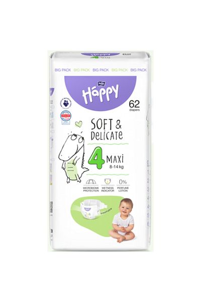 Happy Happy Soft&Delicate Maxi Plus Diapers, Size 4, 56 pcs