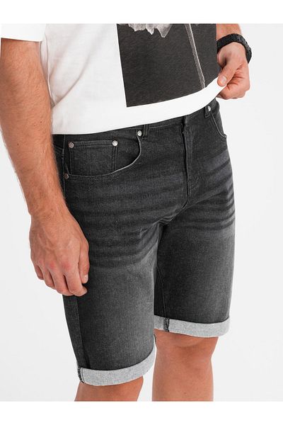 OMBRE Herren Jeansshorts mit hochgekrempeltem Bein - schwarz V3 OM-SRDS-0164 M