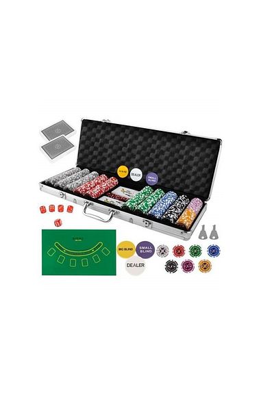ideal STORE Set de Poker Complex cu 500 de jetoane , Texas Master Lux, Include 2 seturi de carti, 5 zaruri,