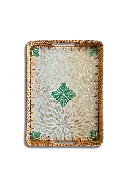 Coconut Products by jda Green Flower Design Coated Rectangular Tray