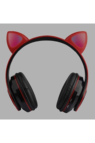 ABYZ Wireless Headphones, Cat Ears, Bluetooth 5.0, Handsfree, HiFi, Bass Stereo, LED, TF, Radio, Red