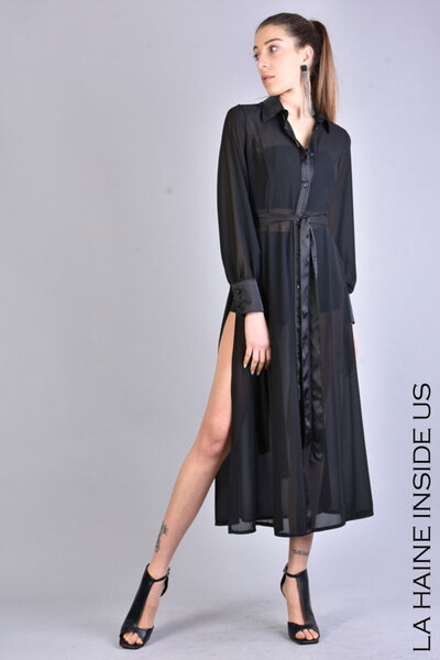 La Haine Inside Us LONG GEORGETTE SHIRT - - BLACK, M