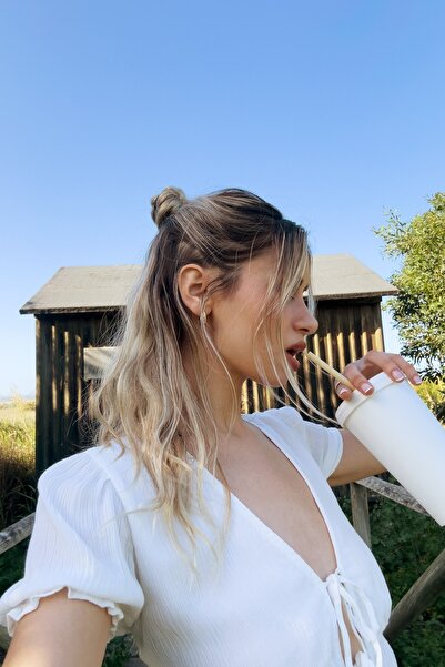 Bershka Gathered short sleeve shirt with tie detail