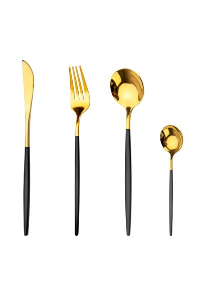 SUPER TRENDS Set 24 Tacamuri Portugheze SUPER TRENDS®, Premium, Otel Inoxidabil, Auriu/Negru