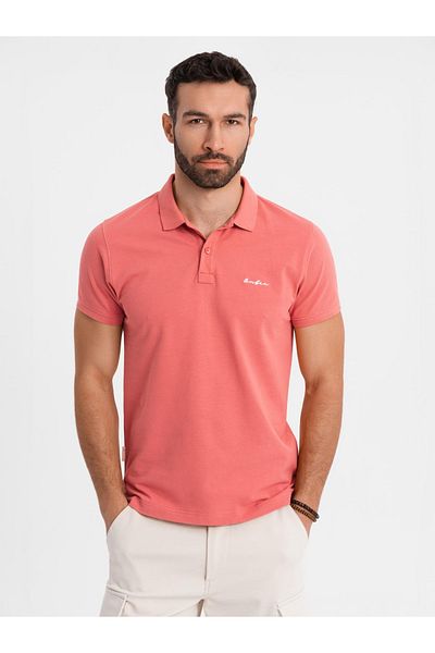 OMBRE Poloshirt aus Baumwoll-Piqué-Strick - Koralle V6 OM-POSS-0103 L