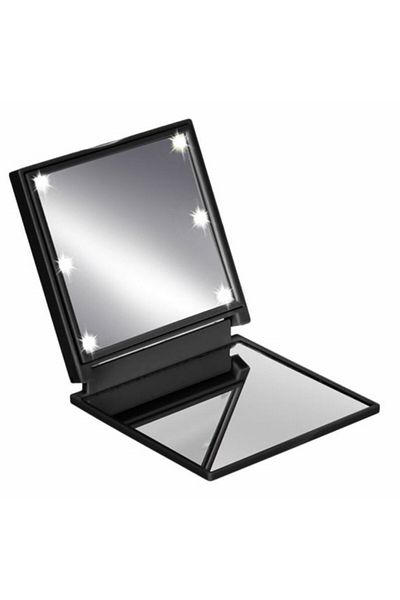 PUFO Oglindă de machiaj de buzunar Lady Boss Mini, iluminată cu LED, perfectă pentru călătorii, ieșiri în oraș, neagră